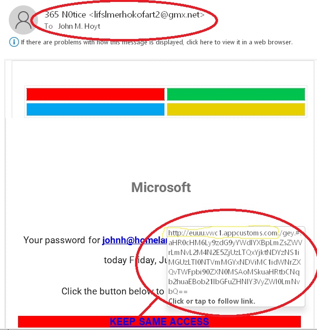 Bogus fake Microsoft O365 password expiration notification